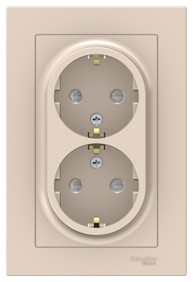 Розетка двойная с заземлением со шторками 16A в сборе Schneider Electric AtlasDesign Бежевый Systeme Electric AtlasDesign ATN000226