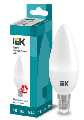 Лампа светодиодная свеча C35 7Вт 230В 4000К E14 IEK IEK  LLE-C35-7-230-40-E14