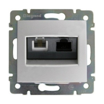 Розетка телефонная RJ11 + RJ45 кат.6 UTP Legrand Valena Алюминий Legrand Valena 770280