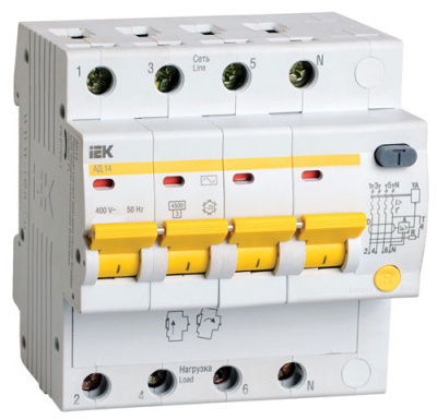 Дифференциальный автомат 4P 50A (C) 4,5kA тип AС 100mA IEK АД14 IEK АД14 MAD10-4-050-C-100