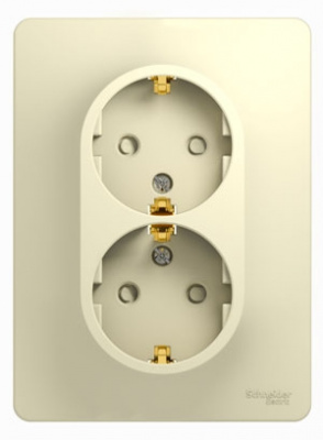 Розетка 2-я с заземлением с защитными шторками в сборе с рамкой Systeme Electric Glossa Бежевый Systeme Electric Glossa GSL000226