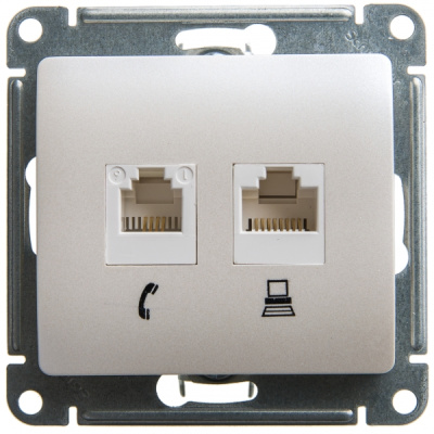 Розетка двойная RJ11+RJ45 кат.5E Systeme Electric Glossa Перламутр Systeme Electric Glossa GSL000685