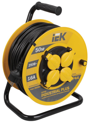 Удлинитель на катушке 2P+РЕ 4 розетки с крышкой шнур 50м 16A/230V IEK Industrial plus УК50 IEK Industrial plus WKP15-16-04-50-44