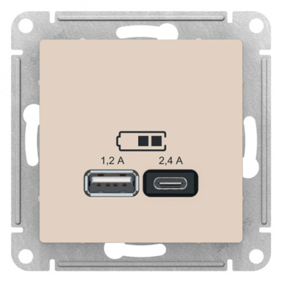 Розетка USB  A+С 5В/2,4А 2х5В/1,2А механизм Schneider Electric AtlasDesign Бежевый Systeme Electric AtlasDesign ATN000239
