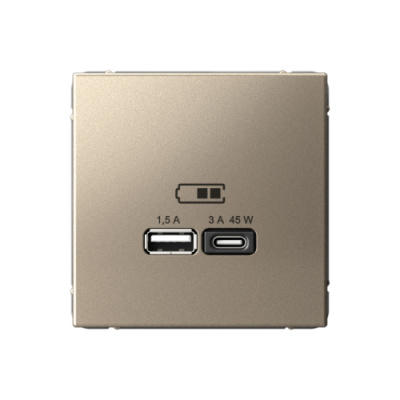 ARTGALLERY USB РОЗЕТКА A + тип-C 45Вт высокоскор.заряд. QC, PD, механизм, ШАМПАНЬ Systeme Electric ArtGallery GAL000529