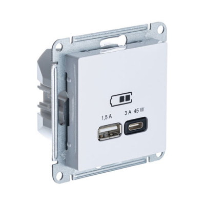 Розетка USB A + тип-C 45W высокоскор.заряд. QC PD механизм Schneider Electric AtlasDesign Белый Systeme Electric AtlasDesign ATN000129