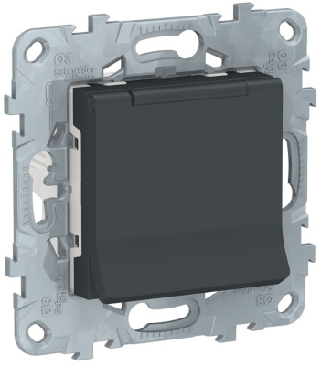 Розетка с заземлением со шторками с крышкой 16 A 250 В IP40 Schneider Electric Unica New Антрацит Schneider Electric Unica New NU503754TA