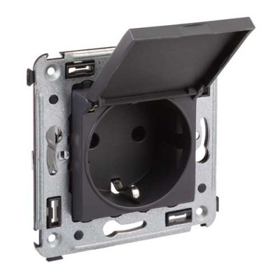 Розетка с крышкой в стену 2P+E с з/ш DKC Avanti Черный матовый DKC Avanti 4412013