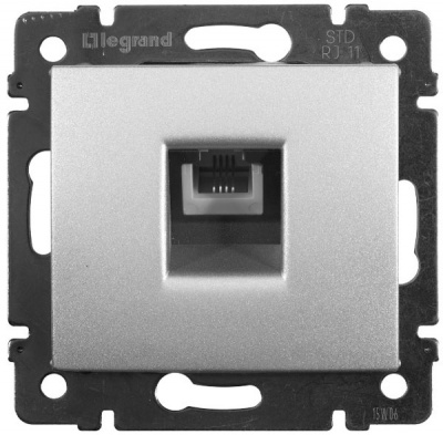 Розетка телефонная 1-ая RJ11 4 контакта Legrand Valena Алюминий Legrand Valena 770138