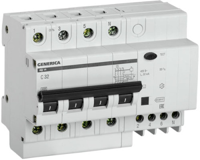Дифференциальный автомат 4Р 32A (С) 4,5kA тип AC 30mA IEK GENERICA АД14 IEK АД12 GENERICA MAD15-4-032-C-030