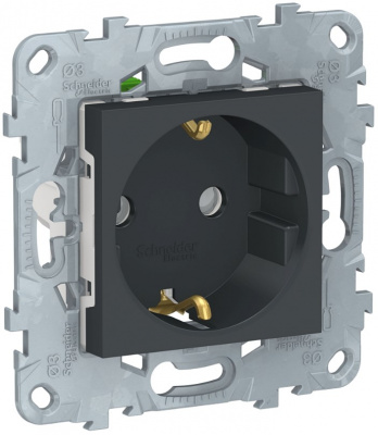 Розетка с заземлением со шторками с быстрозажимными клеммами Schneider Electric Unica New Антрацит Schneider Electric Unica New NU505754