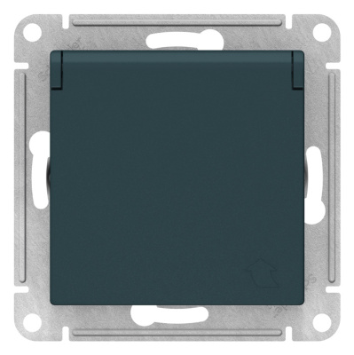 Розетка с заземлением со шторками с крышкой 16A IP20 механизм Schneider Electric AtlasDesign Изумруд Systeme Electric AtlasDesign ATN000846