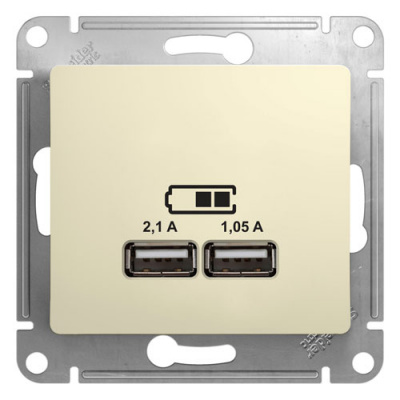 Розетка USB A+A 5В/2,1 А 2х5В/1,05 А механизм Systeme Electric Glossa Бежевый Systeme Electric Glossa GSL000233
