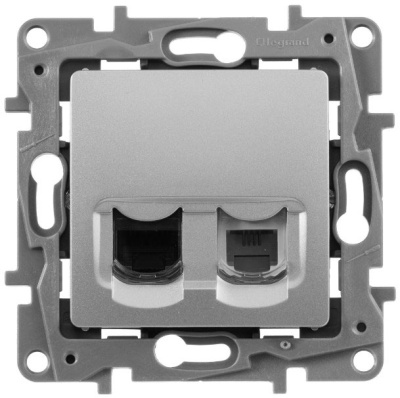 Розетка телефонная RJ11 + RJ45 категория 5e UTP Legrand Etika Алюминий Legrand Etika 672452