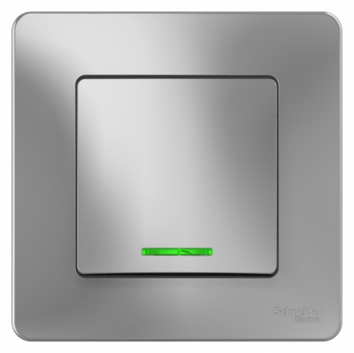 Переключатель 1-клавишный скрытой установки с подсветкой 10A 250B Systeme Electric Blanca Алюминий Systeme Electric Blanca BLNVS010613