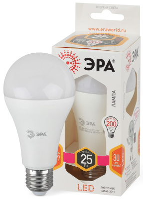Лампа светодиодная грушевидная E27 170-265В 25Вт 2700К ЭРА ЭРА Стандарт LED A65-25W-827-E27