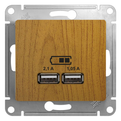 Розетка USB A+A 5В/2,1 А 2х5В/1,05 А механизм Systeme Electric Glossa Дуб Systeme Electric Glossa GSL000533