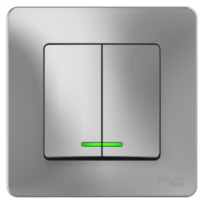Выключатель 2-клавишный скрытой установки с подсветкой 10A 250B Systeme Electric Blanca Алюминий Systeme Electric Blanca BLNVS010513