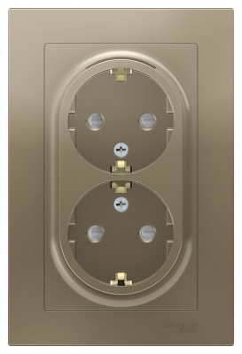 Розетка двойная с заземлением со шторками 16A в сборе Schneider Electric AtlasDesign Шампань Systeme Electric AtlasDesign ATN000526