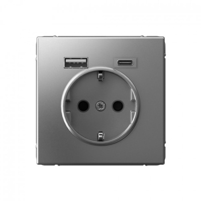 ARTGALLERY РОЗЕТКА 16А с 2 USB A+C, 5В/2,4А/3,0А, 2х5В/1,5А, механизм, СТАЛЬ Systeme Electric ArtGallery GAL000932