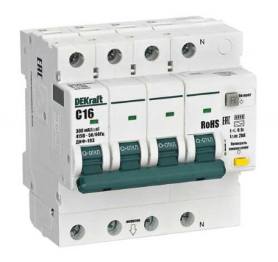 DEKraft ДИФ-103 Дифавтомат 3P+N 16А 300мА AC C 6кА DEKraft ДИФ-103 16419DEK