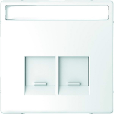 Накладка для разъемов Schneider Electric 2хRJХХ cо шторками c полем для надписи Merten D-Life Белый лотос Merten D-Life MTN4574-6035