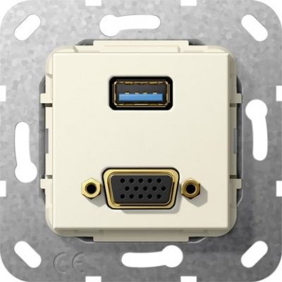 Разъем USB 3.0 тип A + VGA, инвертирующий адаптер Gira System-55 Кремовый глянец Gira System 55 568801Gira