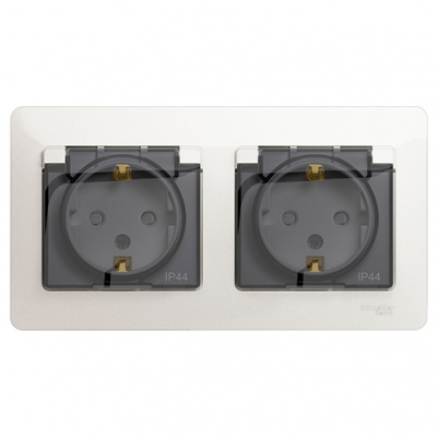 Розетка двойная с заземлением со шторками в сборе IP44 Systeme Electric Glossa Перламутр Systeme Electric Glossa GSL000647