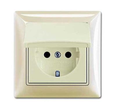 Розетка с заземлением с крышкой, в сборе, IP44 ABB Basic55 Слоновая кость ABB Basic 55 2CKA002018A1504
