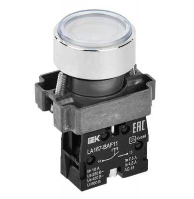 Кнопка LA167-BAF11 d=22мм 1з белая IEK IEK LA167 BBT20-BAF11-1-22-67-K01