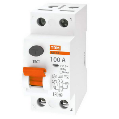 Устройство защитного отключения 2P 100A тип AC 100mA TDM ВД1-63 TDM ELECTRIC  SQ0203-0023
