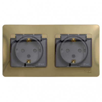 Розетка двойная с заземлением со шторками в сборе IP44 Systeme Electric Glossa Титан Systeme Electric Glossa GSL000447