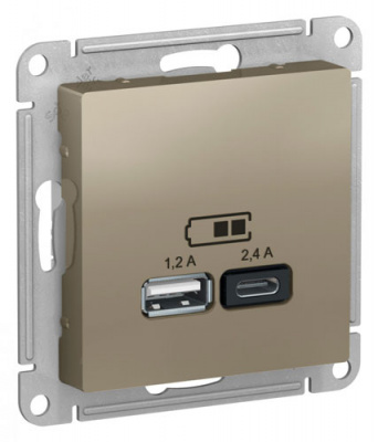 Розетка USB  A+С 5В/2,4А 2х5В/1,2А механизм Schneider Electric AtlasDesign Шампань Systeme Electric AtlasDesign ATN000539