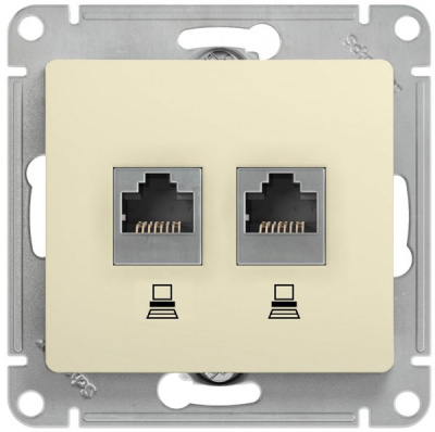 Розетка двойная компьютерная RJ45+RJ45 кат.5E механизм Systeme Electric Glossa Молочный Systeme Electric Glossa GSL000985KK