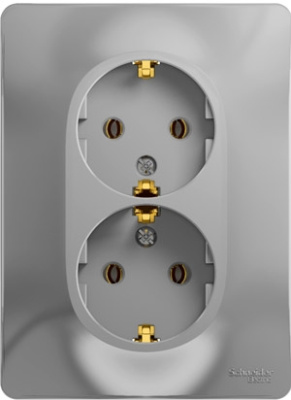 Розетка 2-я с заземлением в сборе с рамкой Systeme Electric Glossa Алюминий Systeme Electric Glossa GSL000324