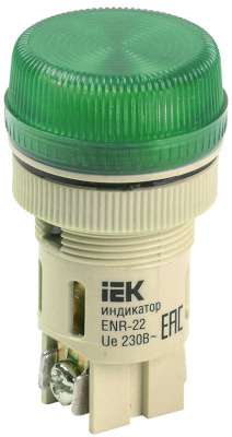 Лампа ENR-22 сигнальная d22мм зеленый неон/240В цилиндр IEK IEK  BLS40-ENR-K06