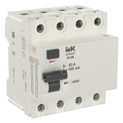 Дифференциальный автомат 4P 63А 300mA тип A IEK ARMAT ВДТ R10N IEK R10N ARMAT AR-R10N-4-063A300