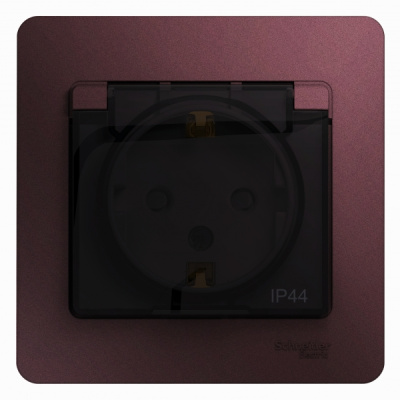 Розетка с заземлением со шторками с крышкой IP44 16A 250В в сборе Systeme Electric Glossa Баклажановый Systeme Electric Glossa GSL001148