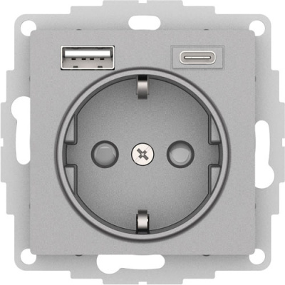 Розетка 16А c 2 USB A+C 5В/2,4А/3,0А 2х5В/1,5А механизм Schneider Electric AtlasDesign Алюминий Systeme Electric AtlasDesign ATN000332