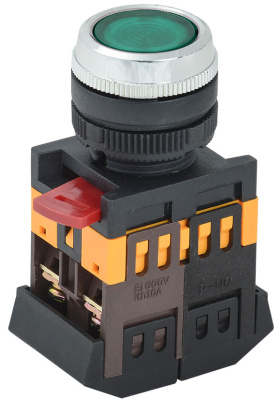 Кнопка ABLFS-22 зеленый d22мм неон/240В 1з+1P IEK IEK  BBT30-ABLFS-K06