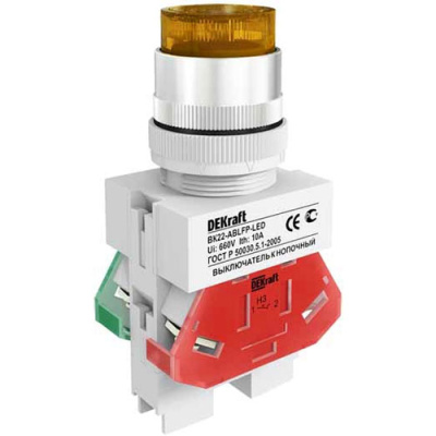 Выключатель кнопочный ABLF 22мм желтый LED 220В DEKraft ВK-22 DEKraft  25028DEK