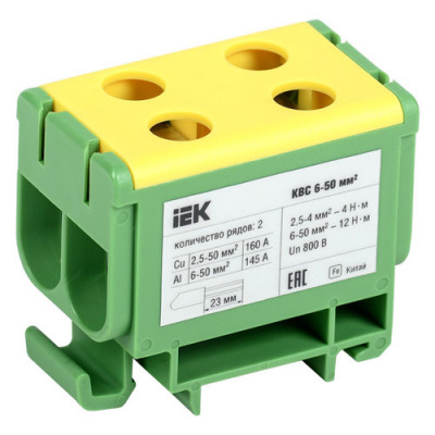 Клемма вводная силовая КВС 6-50 кв.мм. 2-рядная PE IEK IEK  YZN23-050-K52