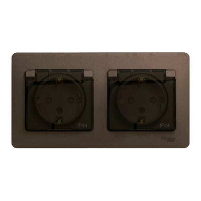 Розетка двойная с заземлением со шторками в сборе IP44 Systeme Electric Glossa Шоколад Systeme Electric Glossa GSL000847