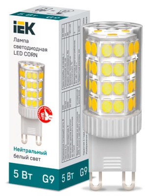 Лампа светодиодная капсульная CORN 5Вт 230В 4000К керамика G9 IEK IEK  LLE-CORN-5-230-40-G9
