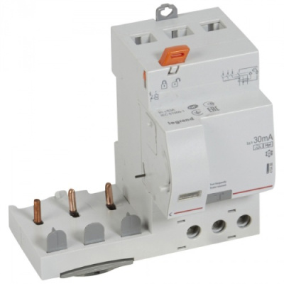 Дифференциальный блок DX3 - тип Hpi - 30 мА - 3П - 400 В~ - 63 А - 3 модуля Legrand Legrand  410486