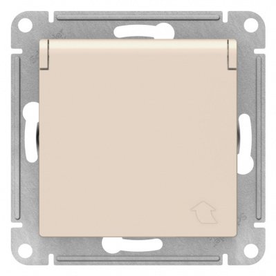 Розетка с заземлением со шторками с крышкой 16A IP20 механизм Schneider Electric AtlasDesign Бежевый Systeme Electric AtlasDesign ATN000246