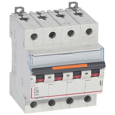 Автоматический выключатель 4P 6A D 25kA Legrand DX3 Legrand DX3 409844