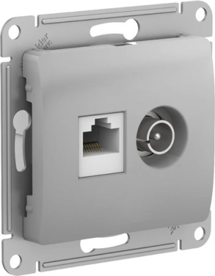 Розетка двойная ТВ + компьютерная RJ45 кат. 5Е механизм Systeme Electric Glossa Алюминий Systeme Electric Glossa GSL000389