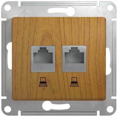 Розетка двойная компьютерная RJ45+RJ45 кат.5E механизм Systeme Electric Glossa Дуб Systeme Electric Glossa GSL000585KK