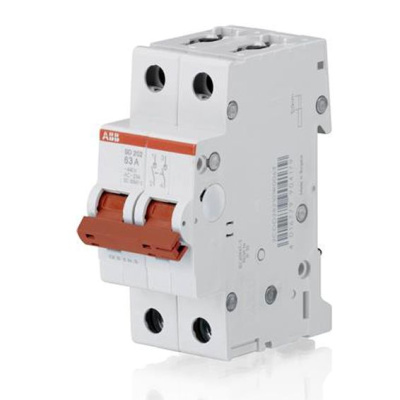 Рубильник модульный 2P 63A с красной ручкой ABB SD202 ABB  2CDD282101R0063
